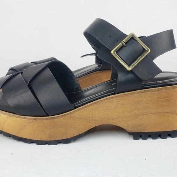 Anthropologie, Kelsey Dagger Webster Black Leather Platform, Clog Sandals - Picture 5 of 10